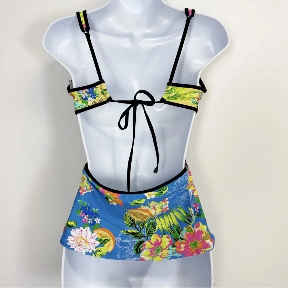 Bar iii Tankini Top Womens Small Multi Blue Citrus Floral Summer Spritz Swim NWT